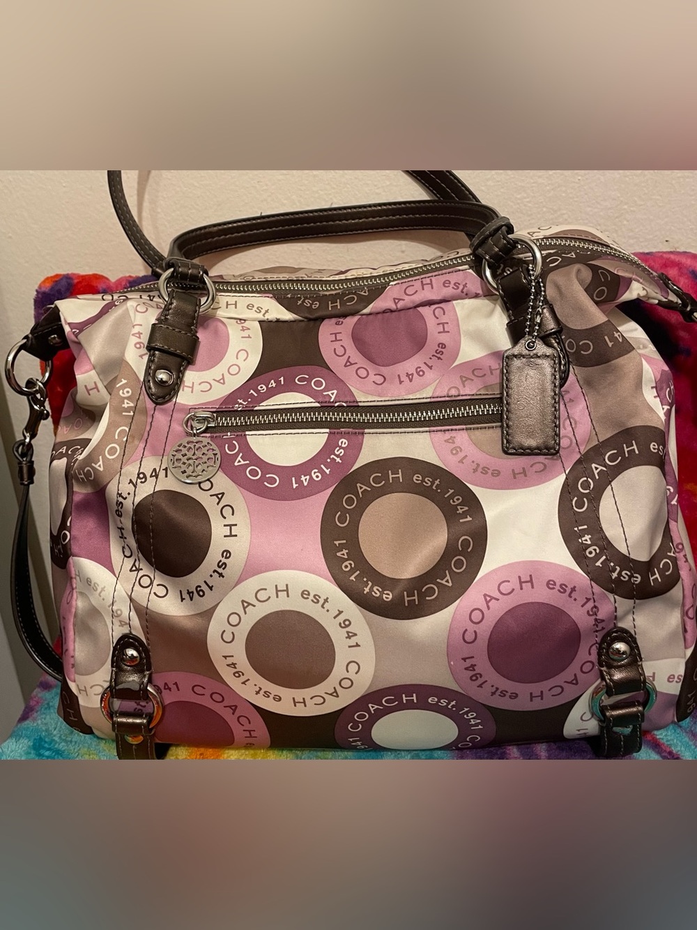 Coach Pink, Purple & Brown Circle-Print Shoulder And Crossbody Bag